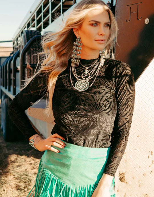 Alcatraz Top in Black Velvet and Mesh