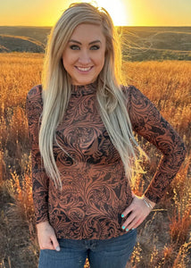 Country Road Leather Tooled Design Mesh Shirt