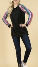 Load image into Gallery viewer, Black Long Sleeve with Aztec  Sleeves!