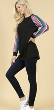 Load image into Gallery viewer, Black Long Sleeve with Aztec  Sleeves!
