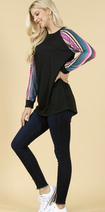 Black Long Sleeve with Aztec  Sleeves!