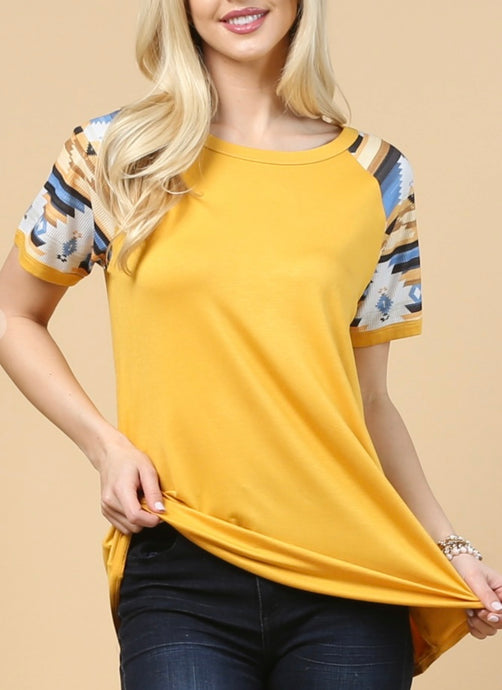 Mustard Yellow Top With Aztec Sleeves