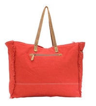 Load image into Gallery viewer, Large Orange Canvas And Leather Tote Bag