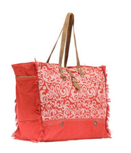 Load image into Gallery viewer, Large Orange Canvas And Leather Tote Bag