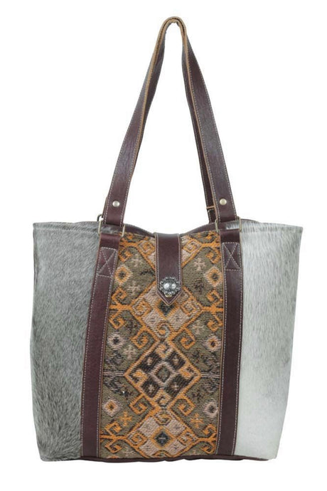 CowHide and Tapestry With Leather Handle Straps