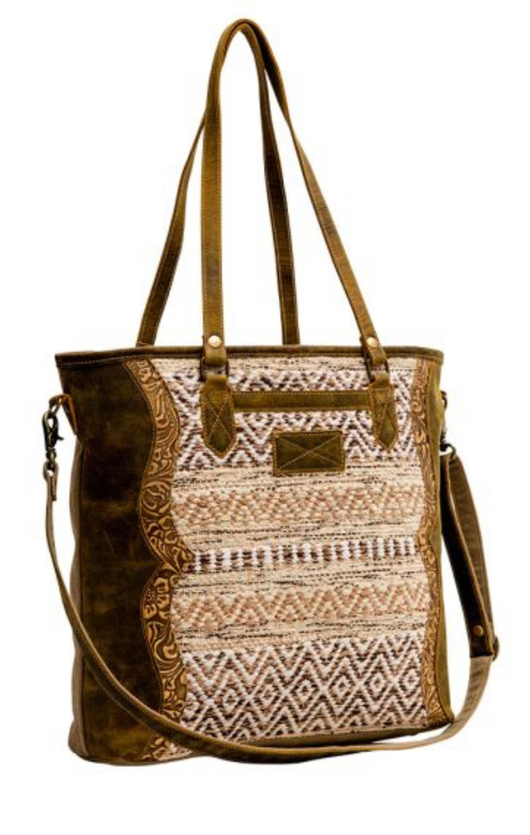 Stylish Handbag with Canvas, Leather and Tapestry