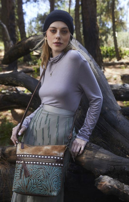 Floral Pattern with Cowhide CrossBody Bag