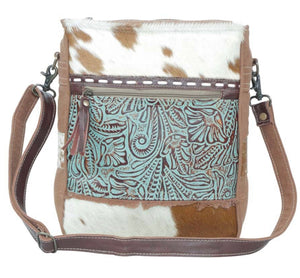 Embossed Leather with Turquoise Floral and Cowhide Cross Body!