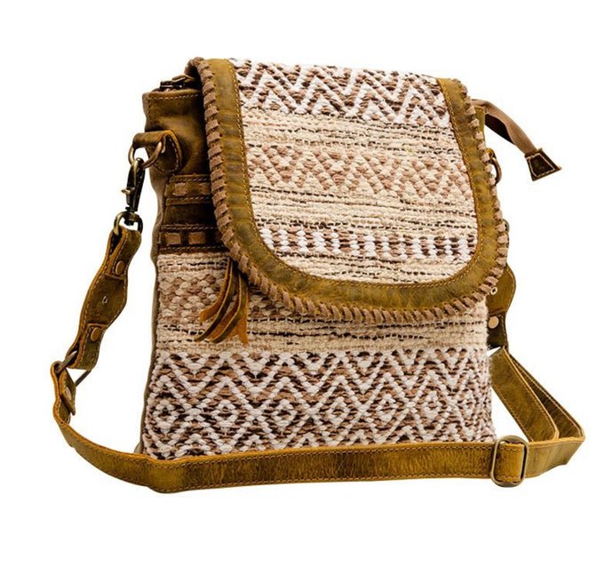Tapestry Cross Body Handbag with Canvas Back and Leather Strap