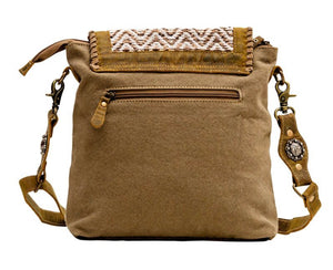 Tapestry Cross Body Handbag with Canvas Back and Leather Strap