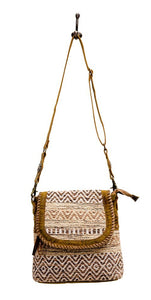 Tapestry Cross Body Handbag with Canvas Back and Leather Strap