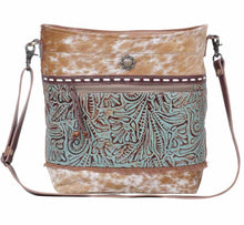 Load image into Gallery viewer, Spacious Cross Body Bag With Cowhide and Turquoise, Leather and Canvas