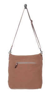 Spacious Cross Body Bag With Cowhide and Turquoise, Leather and Canvas