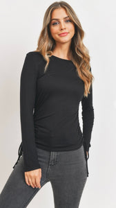 Black Ruched Long Sleeve Top