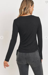 Black Ruched Long Sleeve Top
