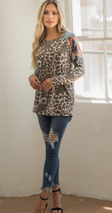 Floral and Stripped Color Block Accent and Leopard Top