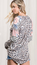 Load image into Gallery viewer, Floral and Stripped Color Block Accent and Leopard Top
