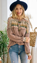Load image into Gallery viewer, Aztec Contrast Long Sleeve with Button Detailing Top