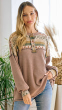 Load image into Gallery viewer, Aztec Contrast Long Sleeve with Button Detailing Top
