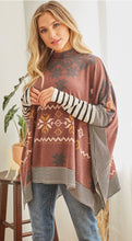 Load image into Gallery viewer, Winter Poncho With Stripped Contrast Sleeves