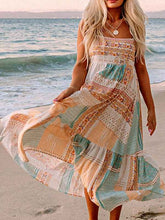 Load image into Gallery viewer, Mint Patchwork Square‑Neck Sundress – Lightweight Boho Summer Dress