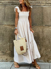 Load image into Gallery viewer, Plaid Ruffle Sleeve Maxi Dress