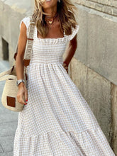 Load image into Gallery viewer, Plaid Ruffle Sleeve Maxi Dress