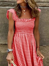 Load image into Gallery viewer, Plaid Ruffle Sleeve Maxi Dress