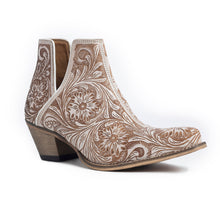 Load image into Gallery viewer, Western Moxie Hand-tooled Booties in White Chocolate