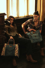 Load image into Gallery viewer, Myra Ashley Adventure Denim Leather Tote Bag - Multi-Compartment Western Bag with Sturdy Leather Handles for Easy Carry