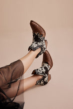 Load image into Gallery viewer, Myra Georgina Hairon Boots for Women - Spilt-Top Handtooled Pointed Toe Cowgirl Boots for Rustic Rodeo Glam
