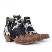 Load image into Gallery viewer, Myra Georgina Hairon Boots for Women - Spilt-Top Handtooled Pointed Toe Cowgirl Boots for Rustic Rodeo Glam