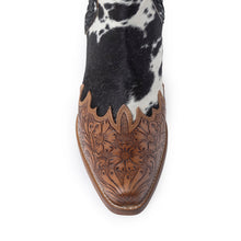 Load image into Gallery viewer, Myra Georgina Hairon Boots for Women - Spilt-Top Handtooled Pointed Toe Cowgirl Boots for Rustic Rodeo Glam