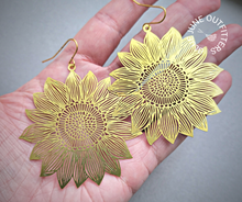 Load image into Gallery viewer, Golden Hour Sunflower Statement Earrings - Gold and Silver Options