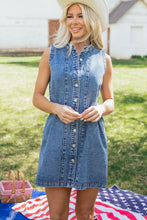 Load image into Gallery viewer, Myosotis Western Belt Button Down Sleeveless Denim Short Dress