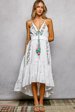 Load image into Gallery viewer, POL Embroidered Detail Tassel Tie Smocked Waist Midi Tiered Cami Dress