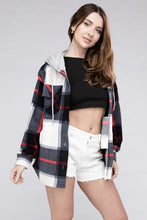 Load image into Gallery viewer, Plaid Drawstring Hooded Fleece Shacket