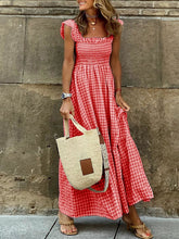 Load image into Gallery viewer, Plaid Ruffle Sleeve Maxi Dress