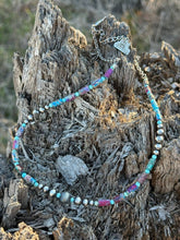 Load image into Gallery viewer, Corrugated Silver Pearl and Jasper Barrel Bead Necklace