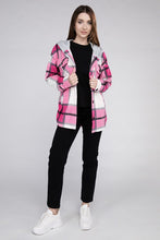 Load image into Gallery viewer, Plaid Drawstring Hooded Fleece Shacket