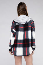 Load image into Gallery viewer, Plaid Drawstring Hooded Fleece Shacket