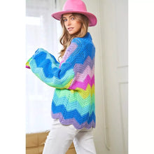 Load image into Gallery viewer, Rainbow Multi Color Wavy Knit Sweater Cardigan S-3X