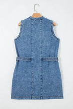 Load image into Gallery viewer, Myosotis Western Belt Button Down Sleeveless Denim Short Dress
