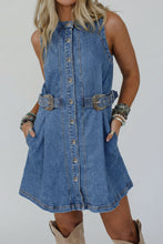 Load image into Gallery viewer, Myosotis Western Belt Button Down Sleeveless Denim Short Dress