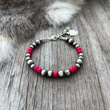 Load image into Gallery viewer, Hot Pink Silver Bead Bracelet