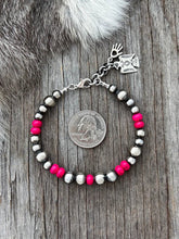 Load image into Gallery viewer, Hot Pink Silver Bead Bracelet