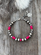 Load image into Gallery viewer, Hot Pink Silver Bead Bracelet