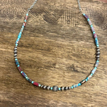 Load image into Gallery viewer, Corrugated Silver Pearl and Jasper Barrel Bead Necklace