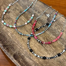 Load image into Gallery viewer, Corrugated Silver Pearl and Jasper Barrel Bead Necklace