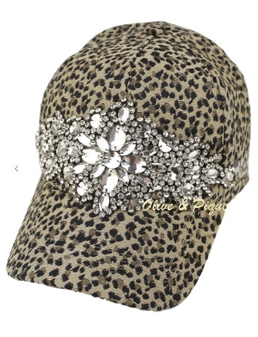 Leopard Ball Cap with Rhinestones Adjustable